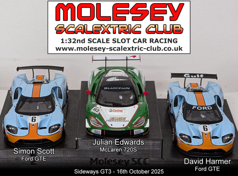 Molesey Scalextric Club 2025 podium Sideways GT3 October 16