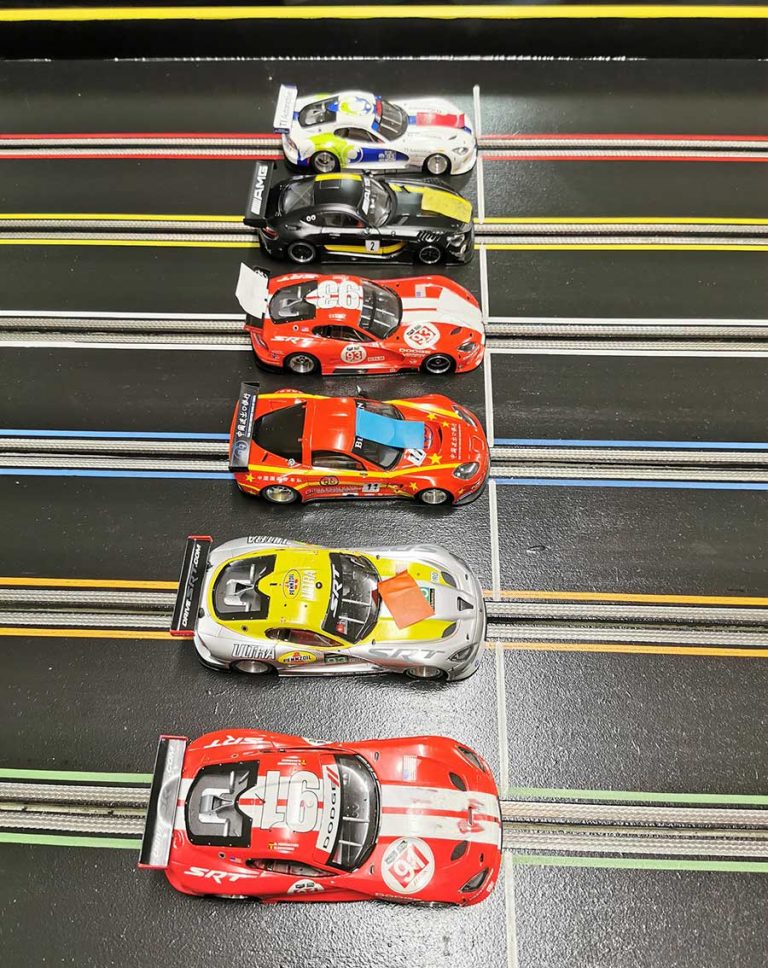 Molesey Scalextric Club A final cars on startline GT Open 2019