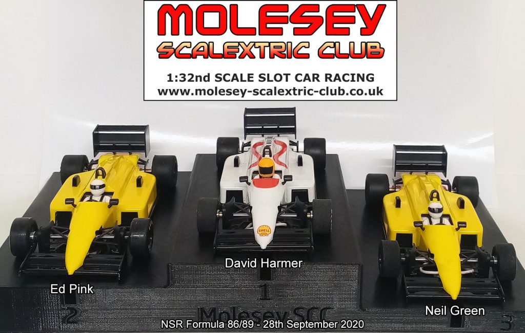 Molesey Scalextric Club podium 28th September 2020 NSR Formula 86/89