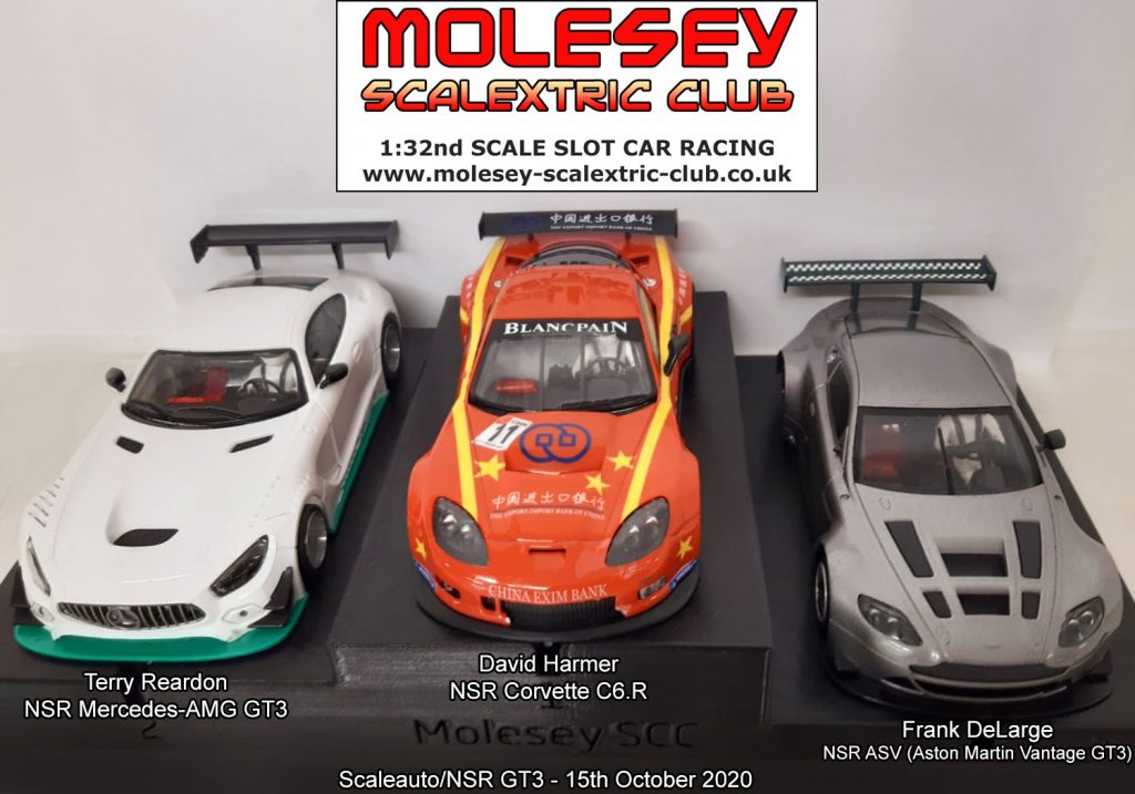 Molesey Scalextric Club podium 15th October 2020 Scaleauto/NSR GT3