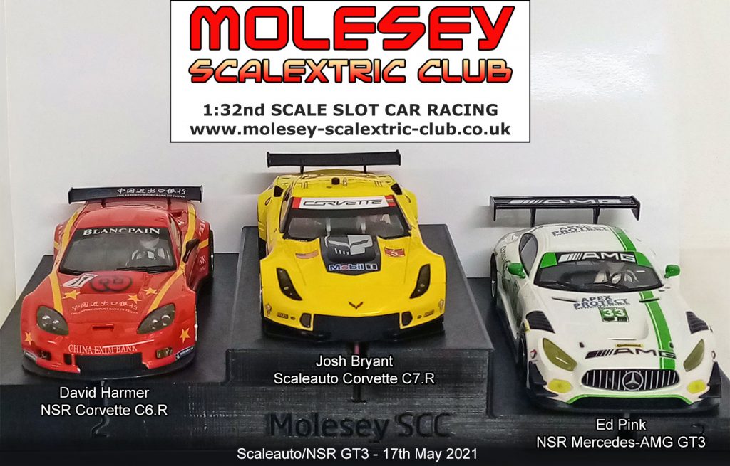 Molesey Scalextric Club podium 17th May 2021 Scaleauto/NSR GT3