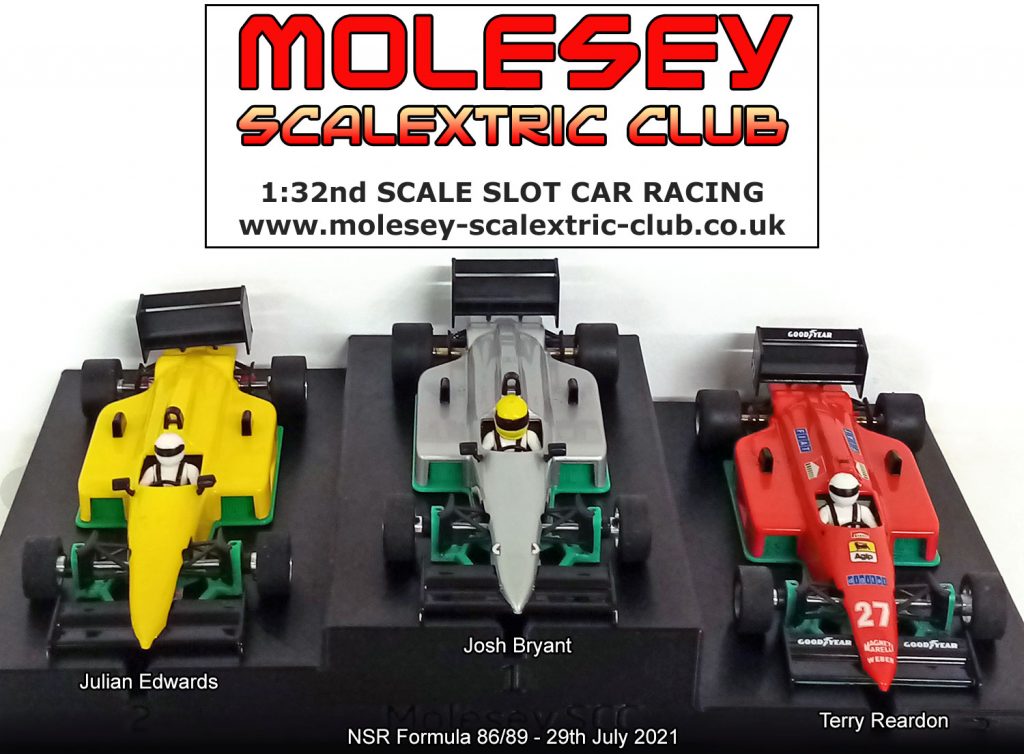 Molesey Scalextric Club podium 29th July 2021 NSR Formula 86/89