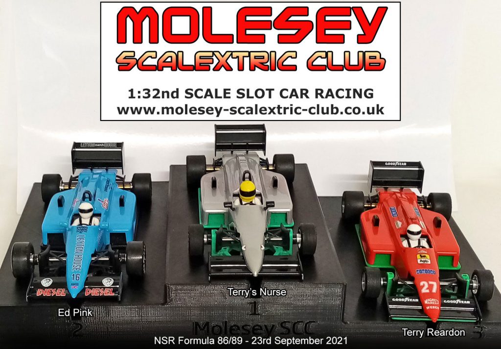 Molesey Scalextric Club podium 23rd September 2021 NSR Formula 86/89