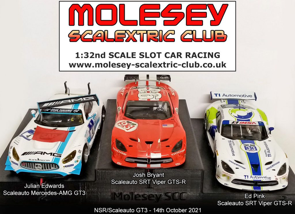 Molesey Scalextric Club podium 14th October 2021 NSR/Scaleauto GT3