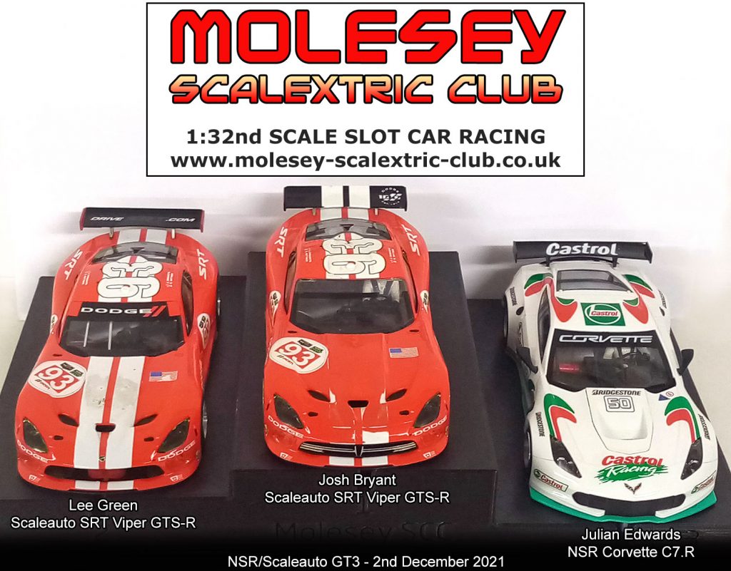 Molesey Scalextric Club podium 2nd December 2021 NSR/Scaleauto GT3