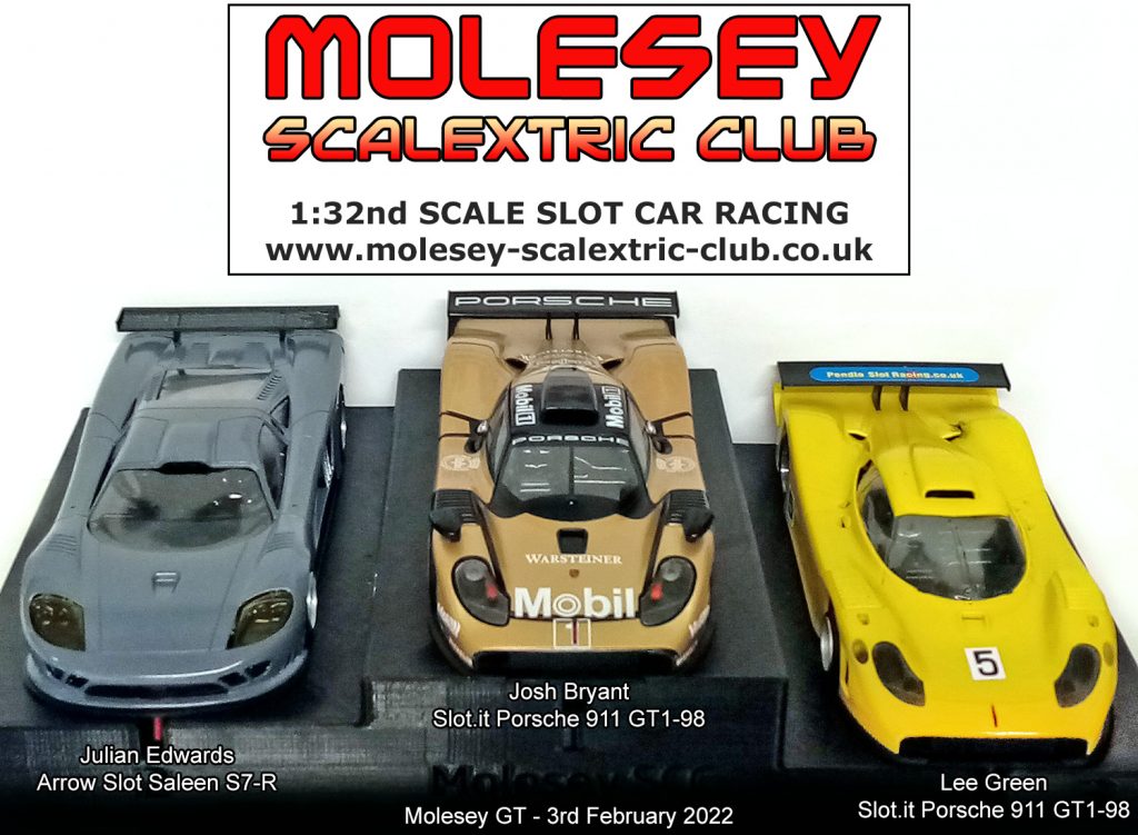 Molesey Scalextric Club podium 3rd February 2022 Molesey GT