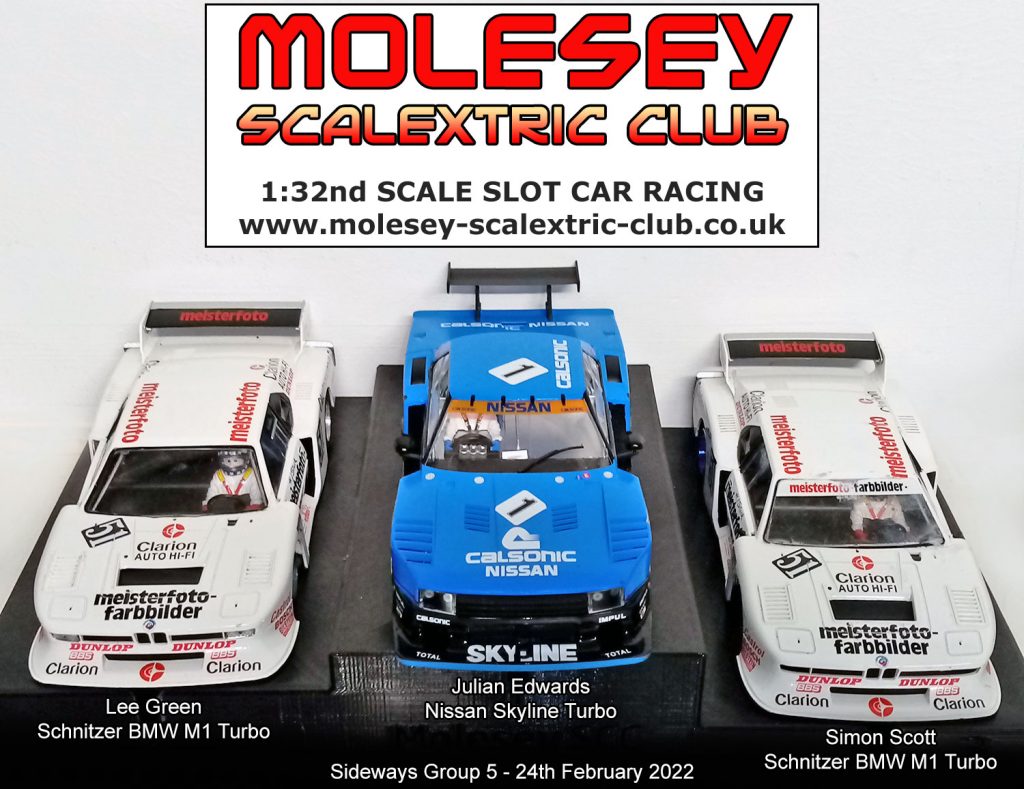 Molesey Scalextric Club podium 24th February 2022 Sideways Group 5