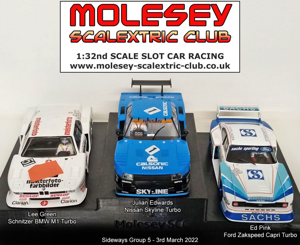 Molesey Scalextric Club podium 3rd March 2022 Sideways Group 5