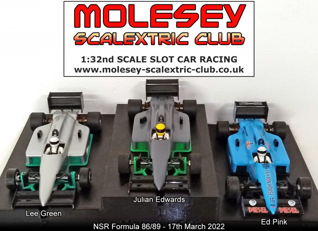 Molesey Scalextric Club podium 17th March 2022 NSR Formula 86/89