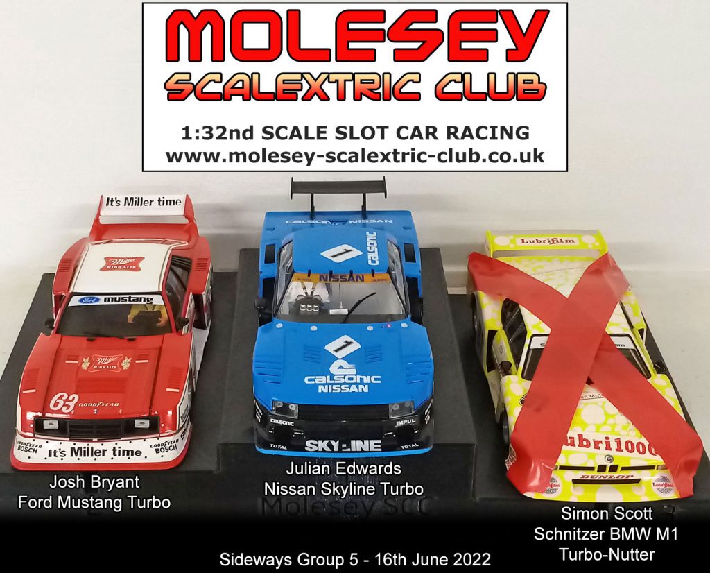 Molesey Scalextric Club podium 16th June 2022 Sideways Group 5