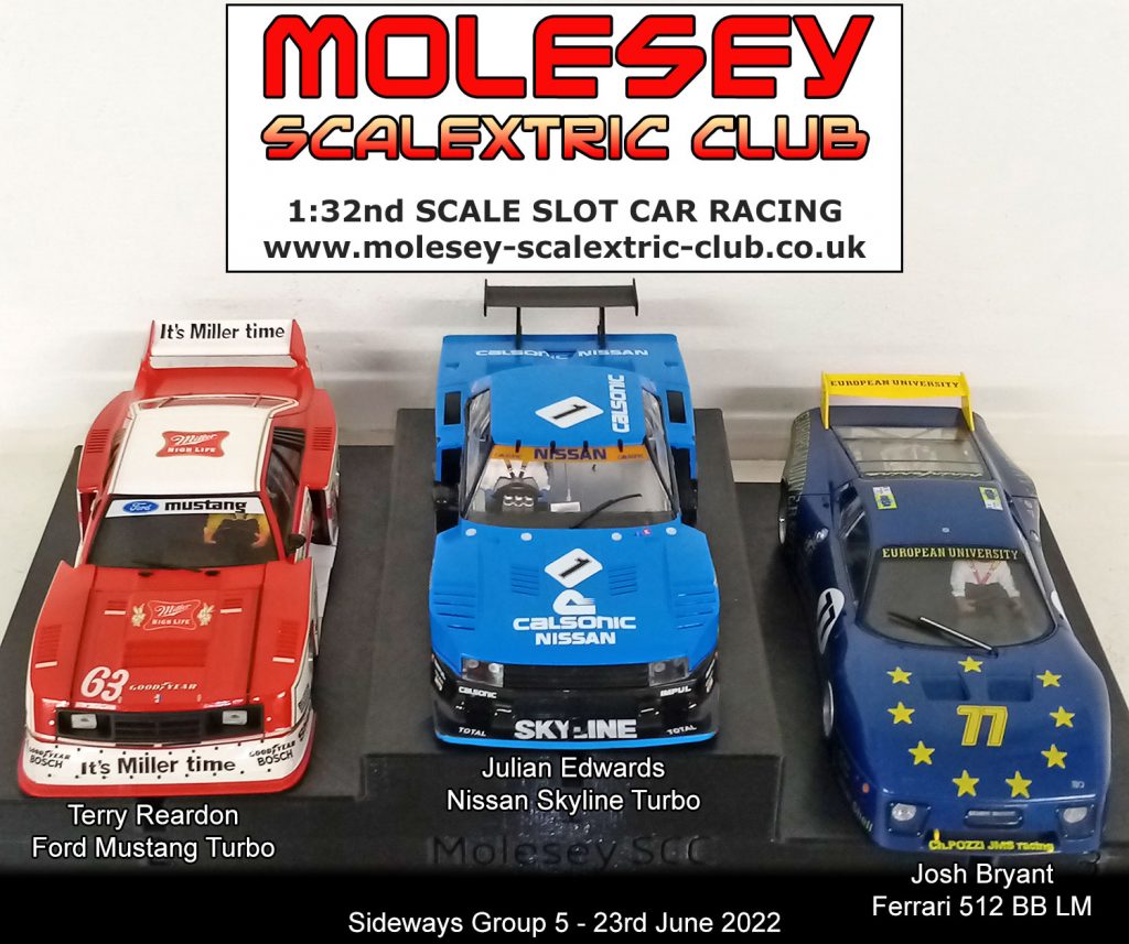 Molesey Scalextric Club podium 23rd June 2022 Sideways Group 5