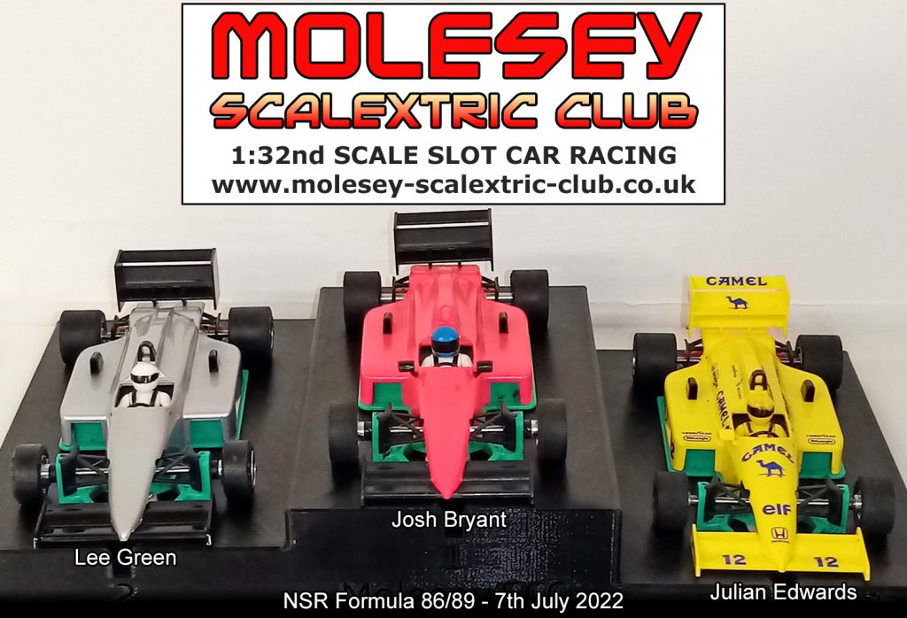 Molesey Scalextric Club 2022 podium NSR Formula 86/89 July 07