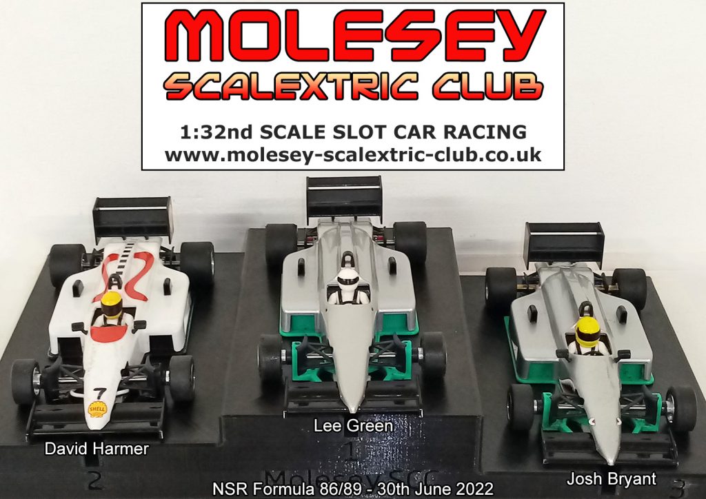 Molesey Scalextric Club podium 30th June 2022 NSR Formula 86/89