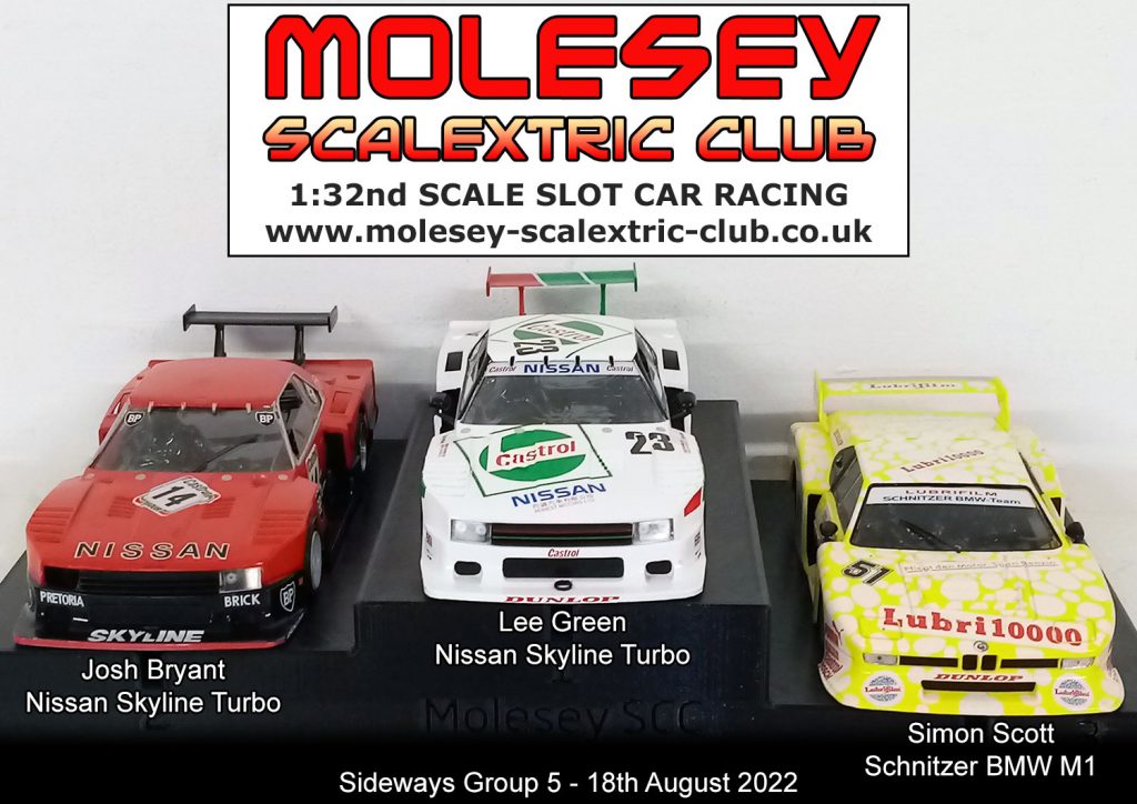Molesey Scalextric Club 2022 podium Sideways Group 5 August 18