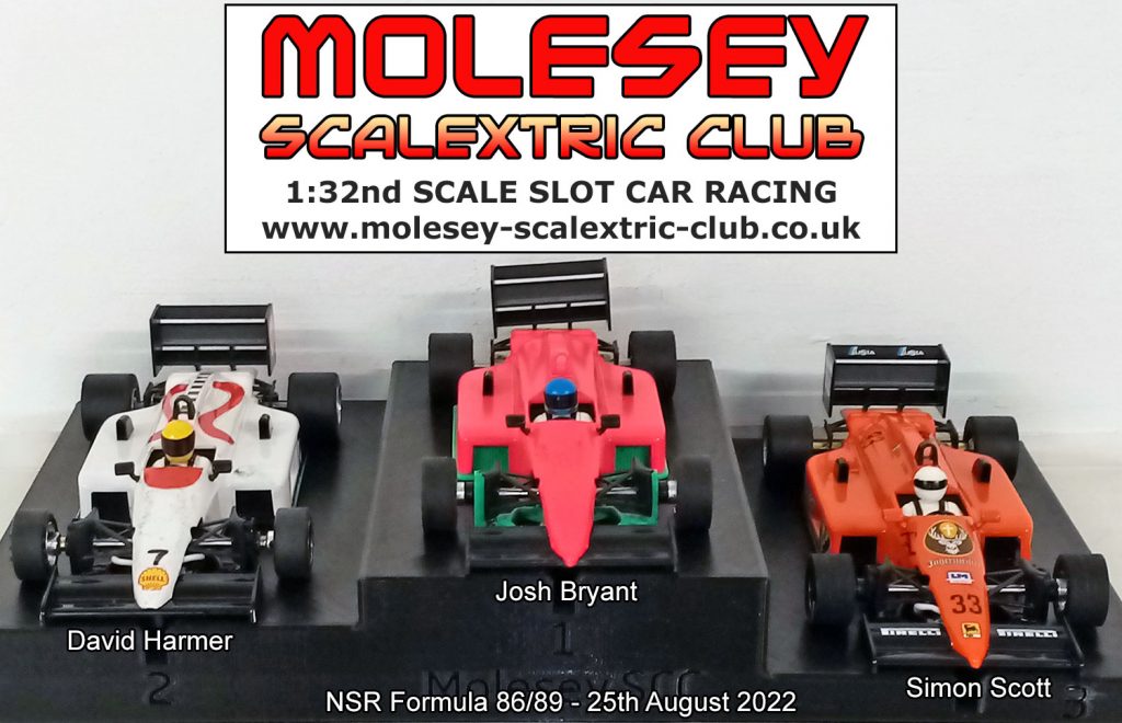 Molesey Scalextric Club 2022 podium NSR Formula 86/89 August 25