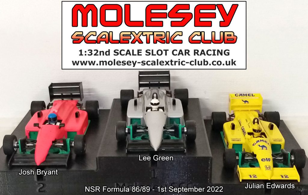 Molesey Scalextric Club 2022 podium NSR Formula 86/89 September 01