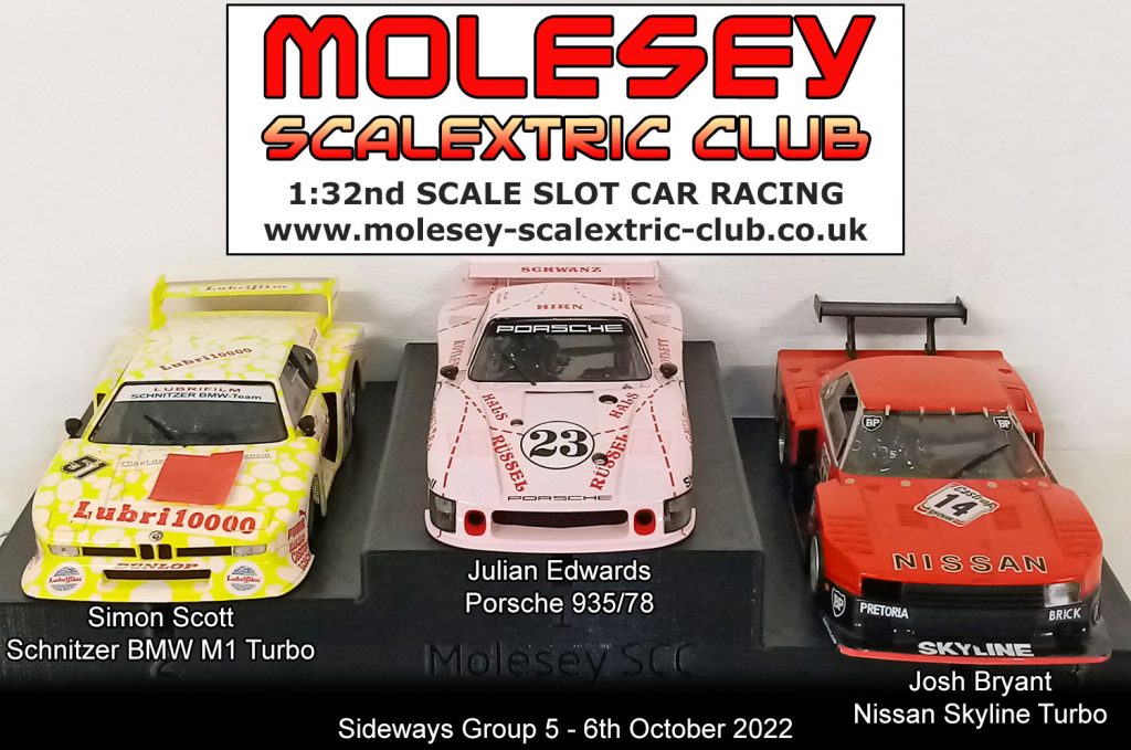 Molesey Scalextric Club 2022 podium Sideways Group 5 October 06