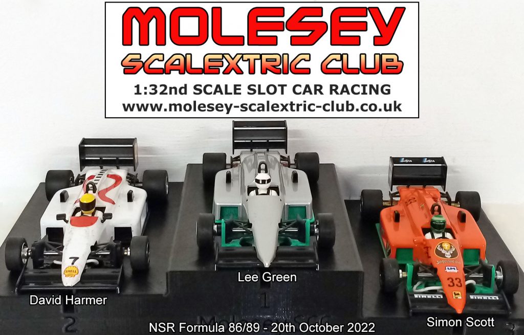 Molesey Scalextric Club 2022 podium NSR Formula 86/89 October 20