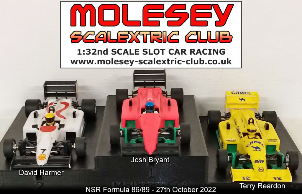 Molesey Scalextric Club 2022 podium NSR Formula 86/89 October 27