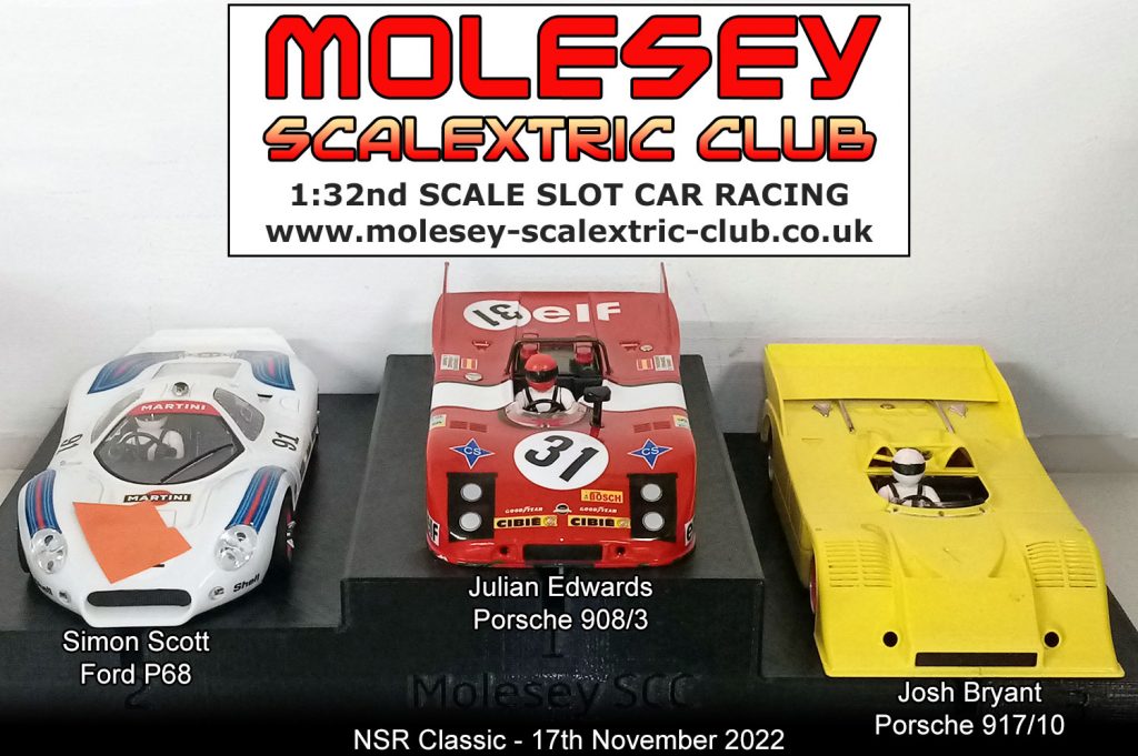 Molesey Scalextric Club 2022 podium NSR Classic November 17