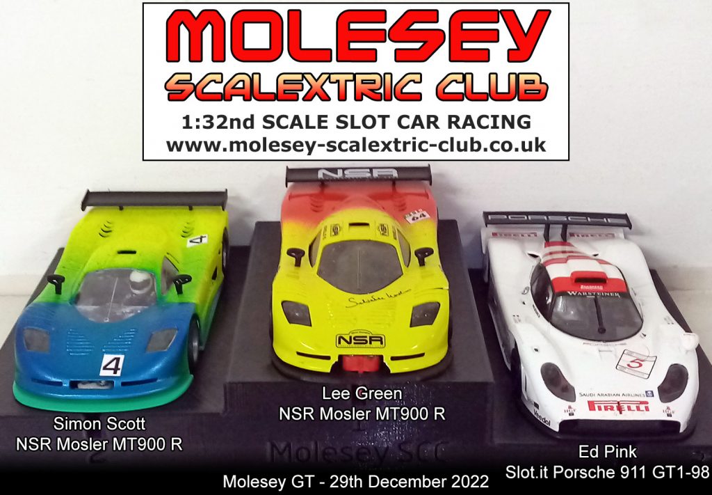 Molesey Scalextric Club 2022 podium Molesey GT December 29