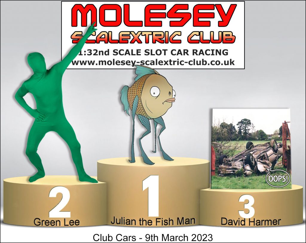 Molesey Scalextric Club 2023 podium March 09