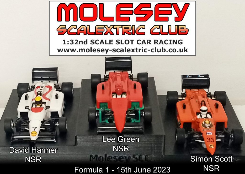 Molesey Scalextric Club 2023 podium Jun 15