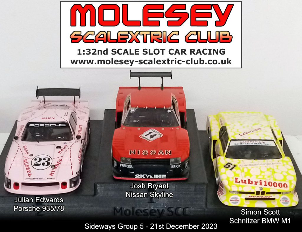 Molesey Scalextric Club 2023 podium Dec 21