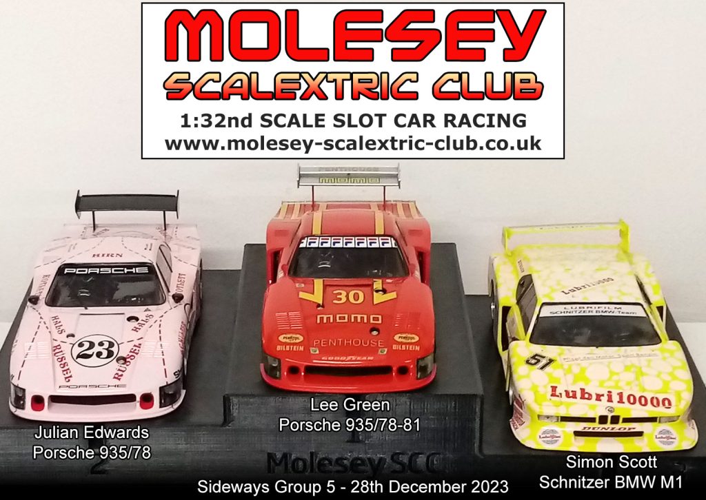 Molesey Scalextric Club 2023 podium Dec 28