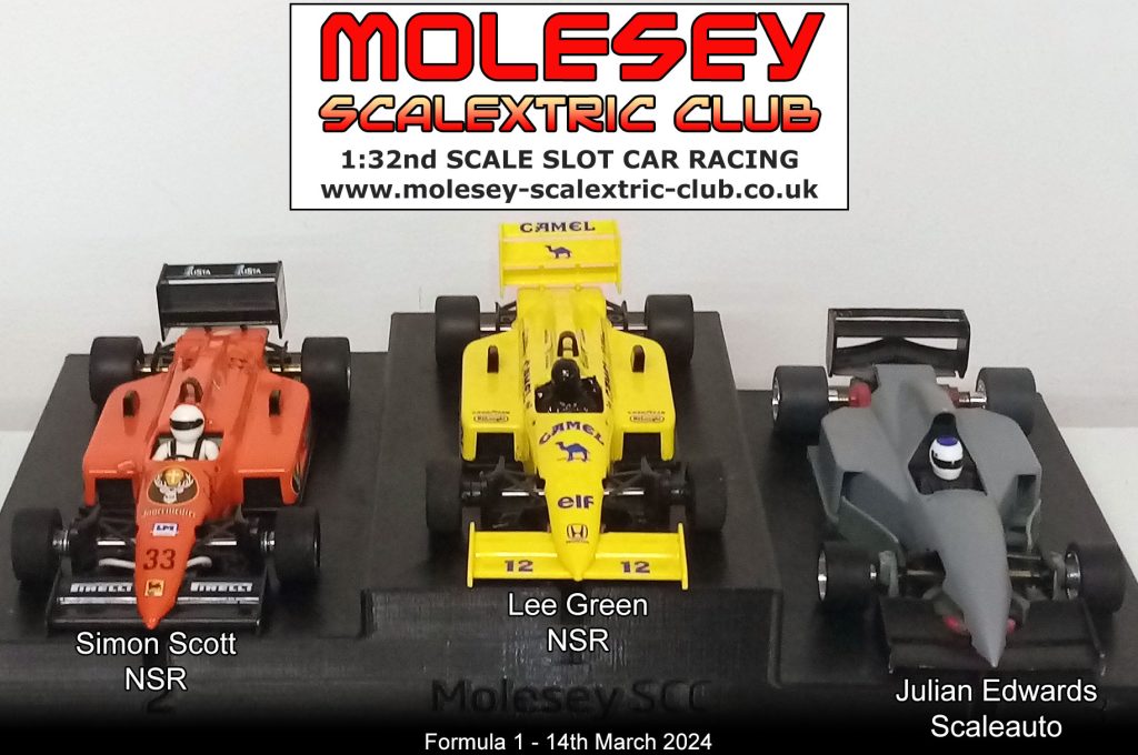 Molesey Scalextric Club 2024 podium Mar 14