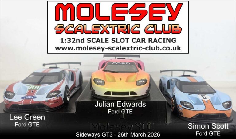Molesey Scalextric Club 2026 podium GT3 Mar 26