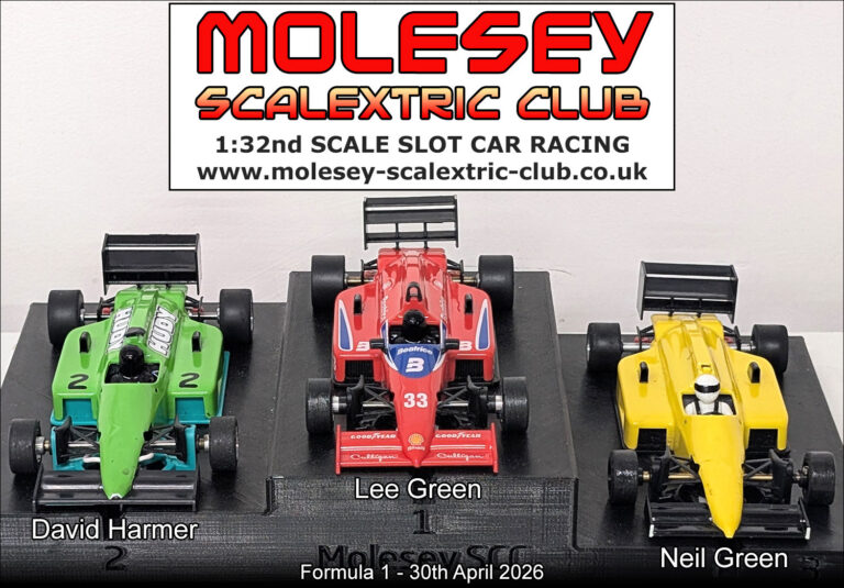 Molesey Scalextric Club 2026 podium F1 Apr 30