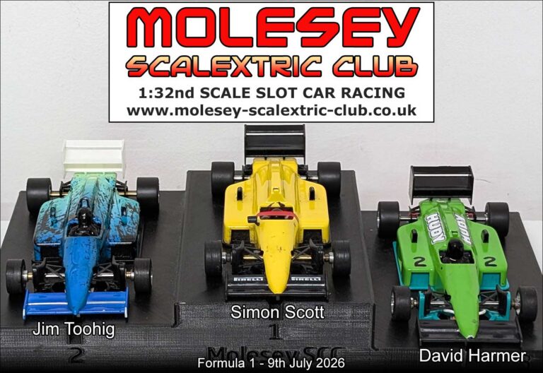 Molesey Scalextric Club 2026 podium Formula 1 July 09