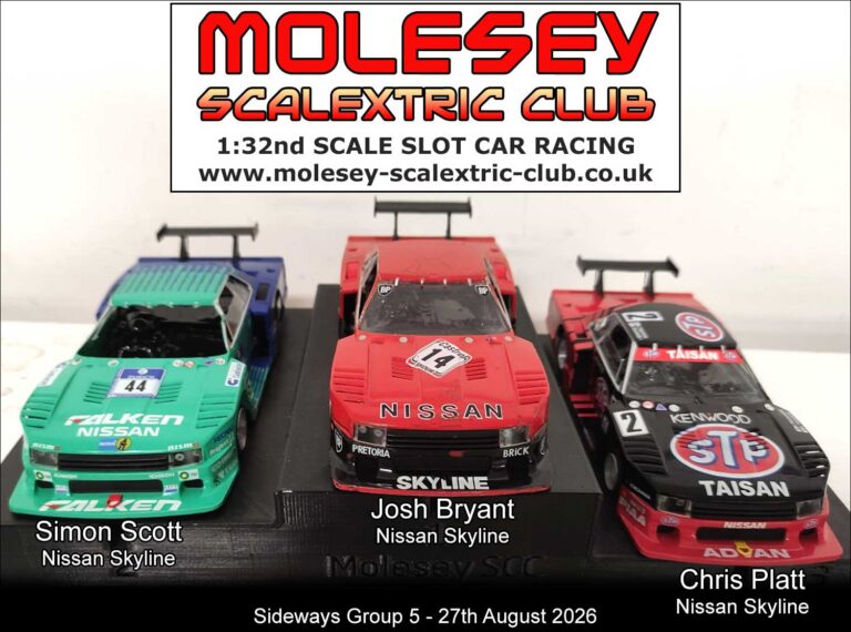 Molesey Scalextric Club 2026 podium Sideways Group 5 August 27