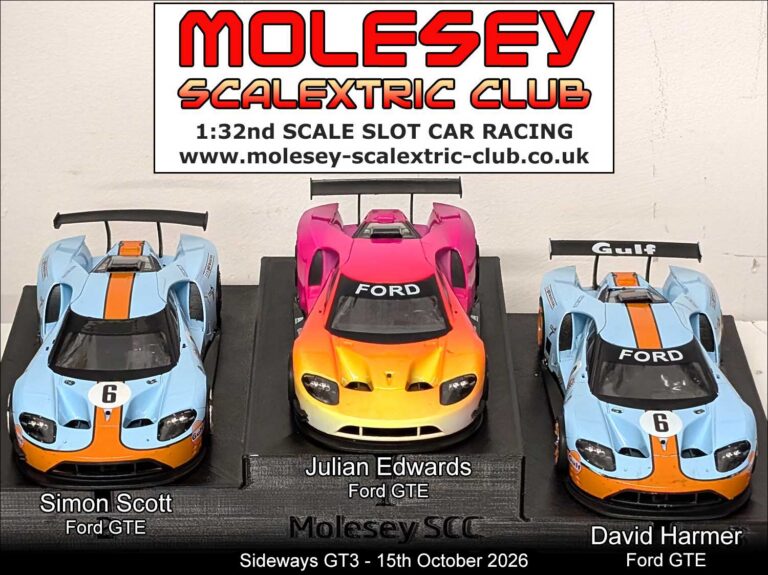Molesey Scalextric Club 2026 podium Sideways GT3 October 15